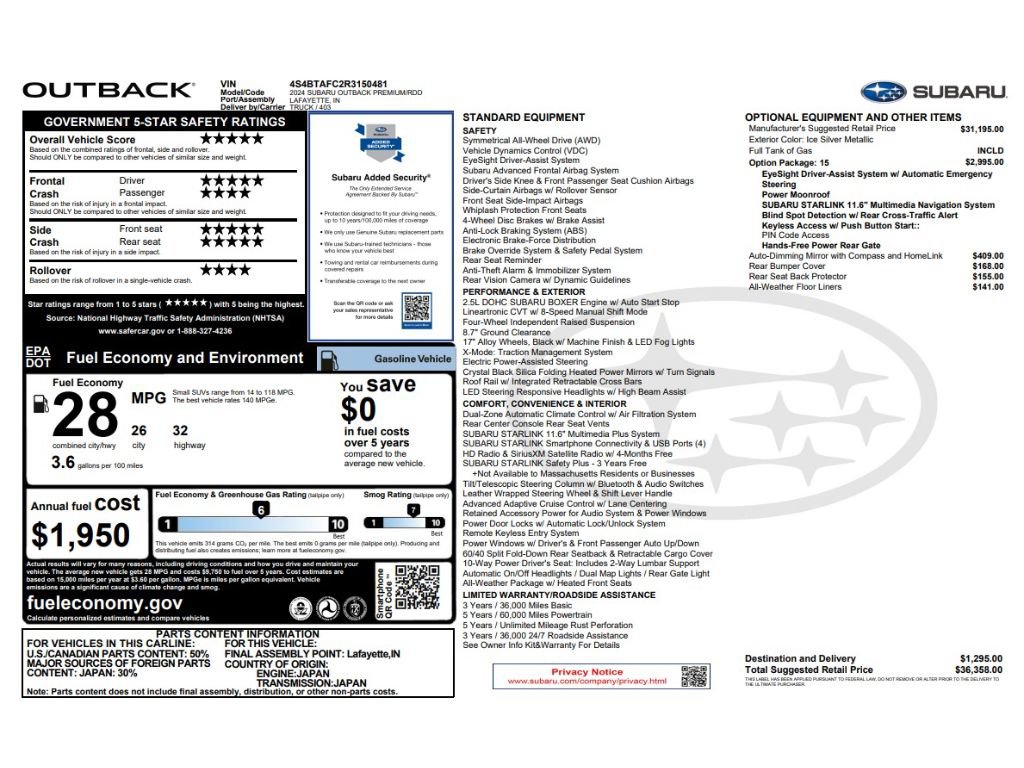 Used 2024 Subaru Outback Premium AWD/4WD image 6