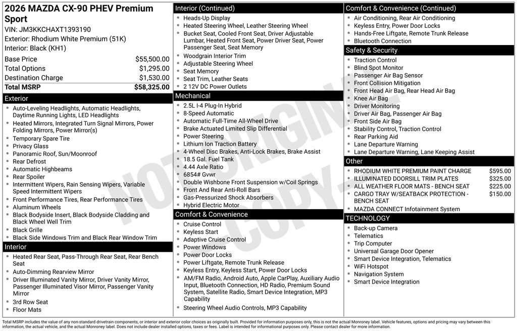 New 2026 MAZDA CX-90 Plug-In Hybrid w/Premium Sport AWD/4WD image 6