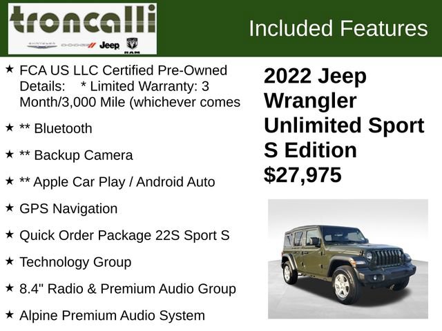 Certified 2022 Jeep Wrangler Unlimited Sport image 5