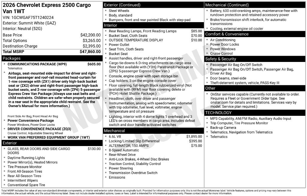 Used 2026 Chevrolet Express 2500 w/ Communications Package RWD image 4