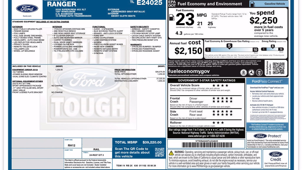 New 2026 Ford Ranger XLT w/ Equipment Group 301A High RWD image 31