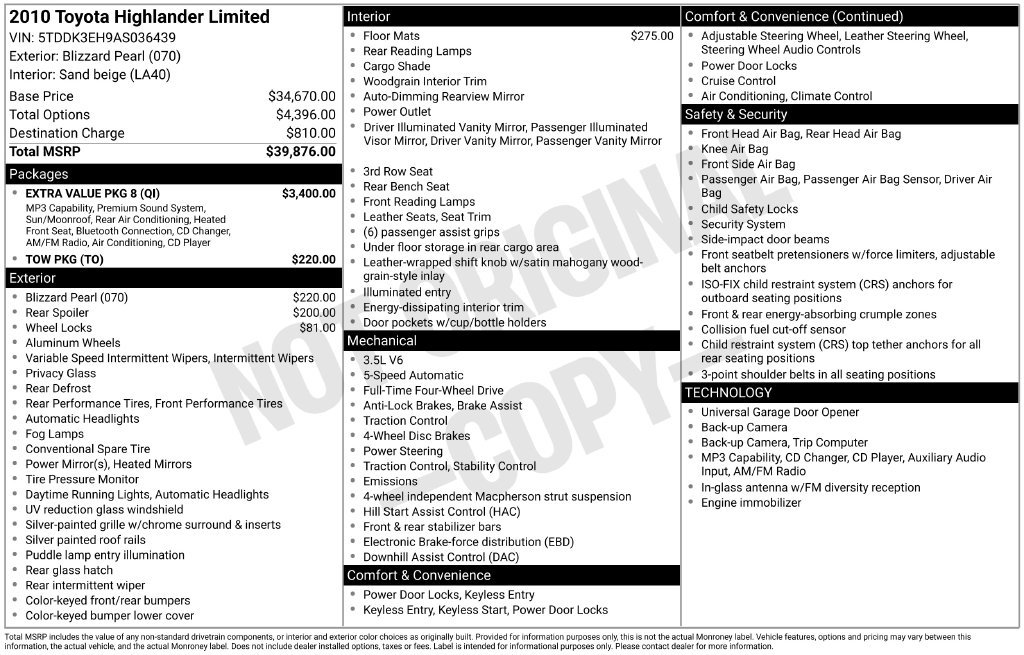 Used 2010 Toyota Highlander Limited w/ Extra Value Pkg 8 AWD/4WD image 36