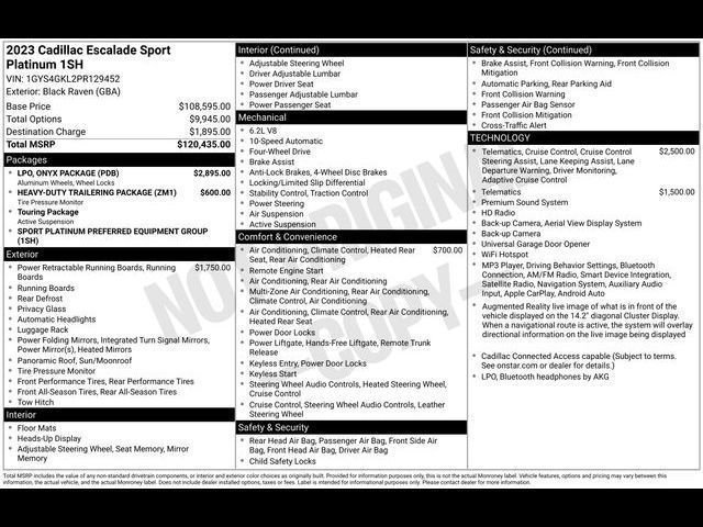 Certified 2023 Cadillac Escalade Sport Platinum w/ LPO, ONYX Package AWD/4WD image 21