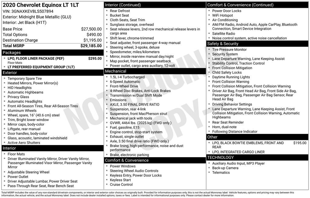 Used 2020 Chevrolet Equinox LT w/ LPO, Floor Liner Package image 2
