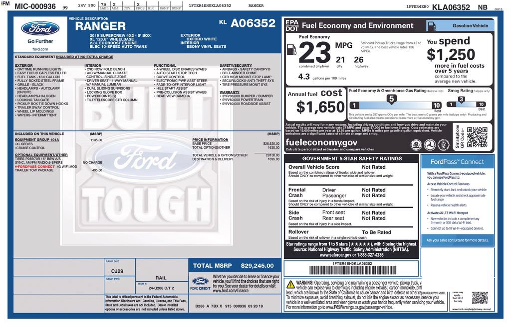 Used 2019 Ford Ranger XL w/ Equipment Group 101A Mid RWD image 31