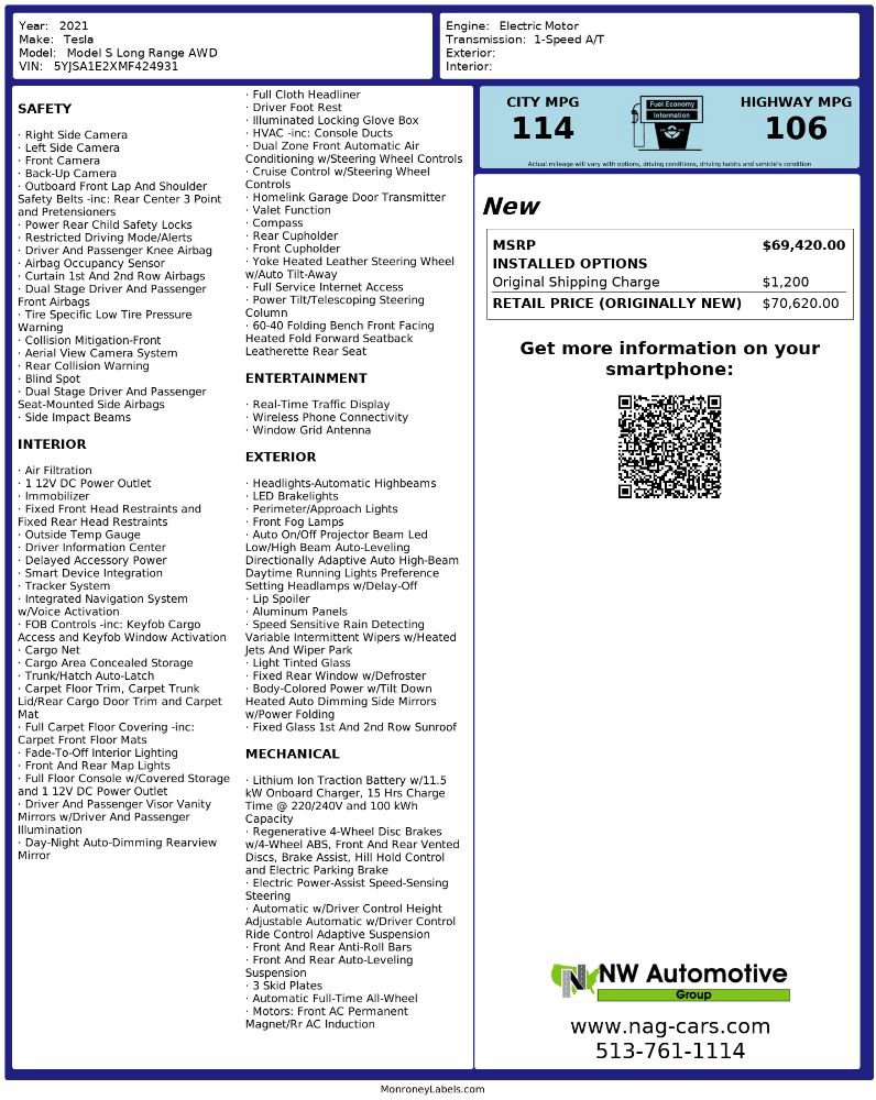 Used 2021 Tesla Model S Long Range Plus AWD/4WD image 2
