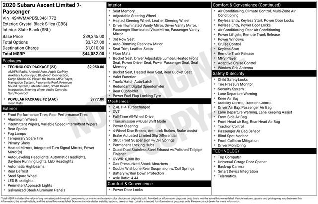 Used 2020 Subaru Ascent Limited w/ Technology Package image 34