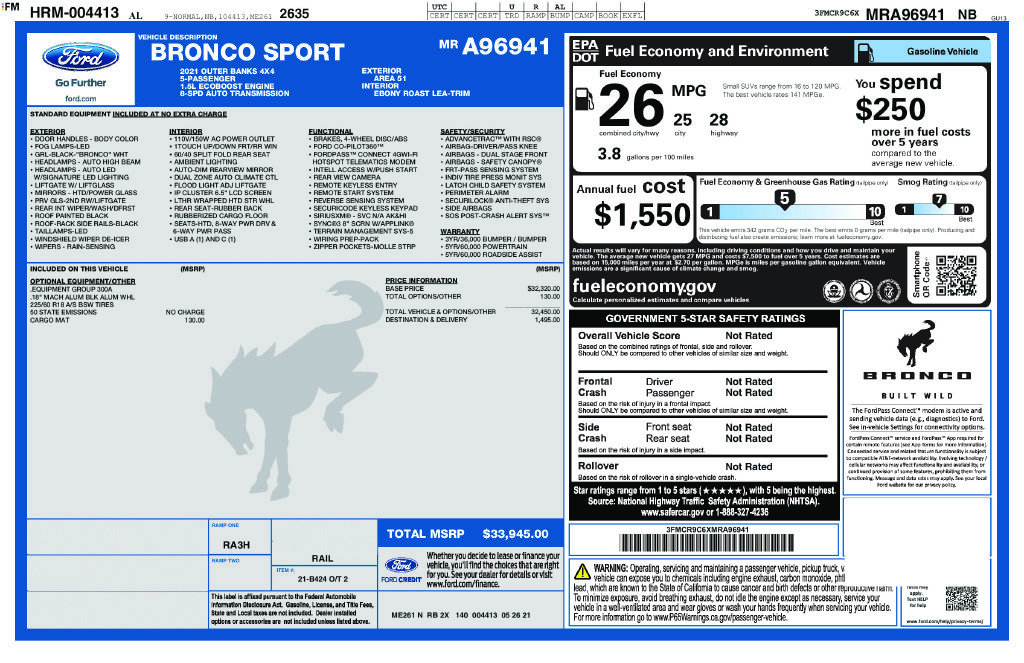 Certified 2021 Ford Bronco Sport Outer Banks AWD/4WD image 26