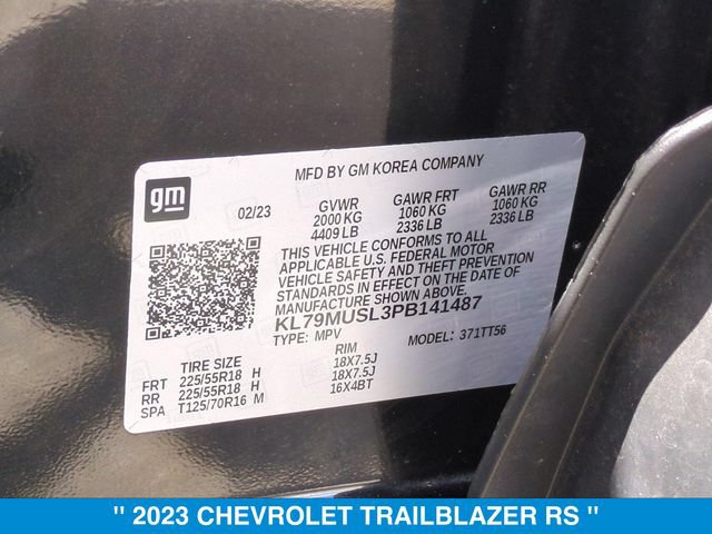 Used 2023 Chevrolet TrailBlazer RS w/ Sun and Liftgate Package AWD/4WD image 37