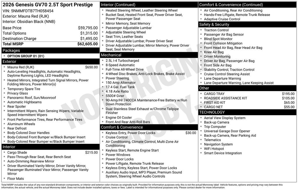 New 2026 Genesis GV70 2.5T Sport Prestige AWD/4WD image 2