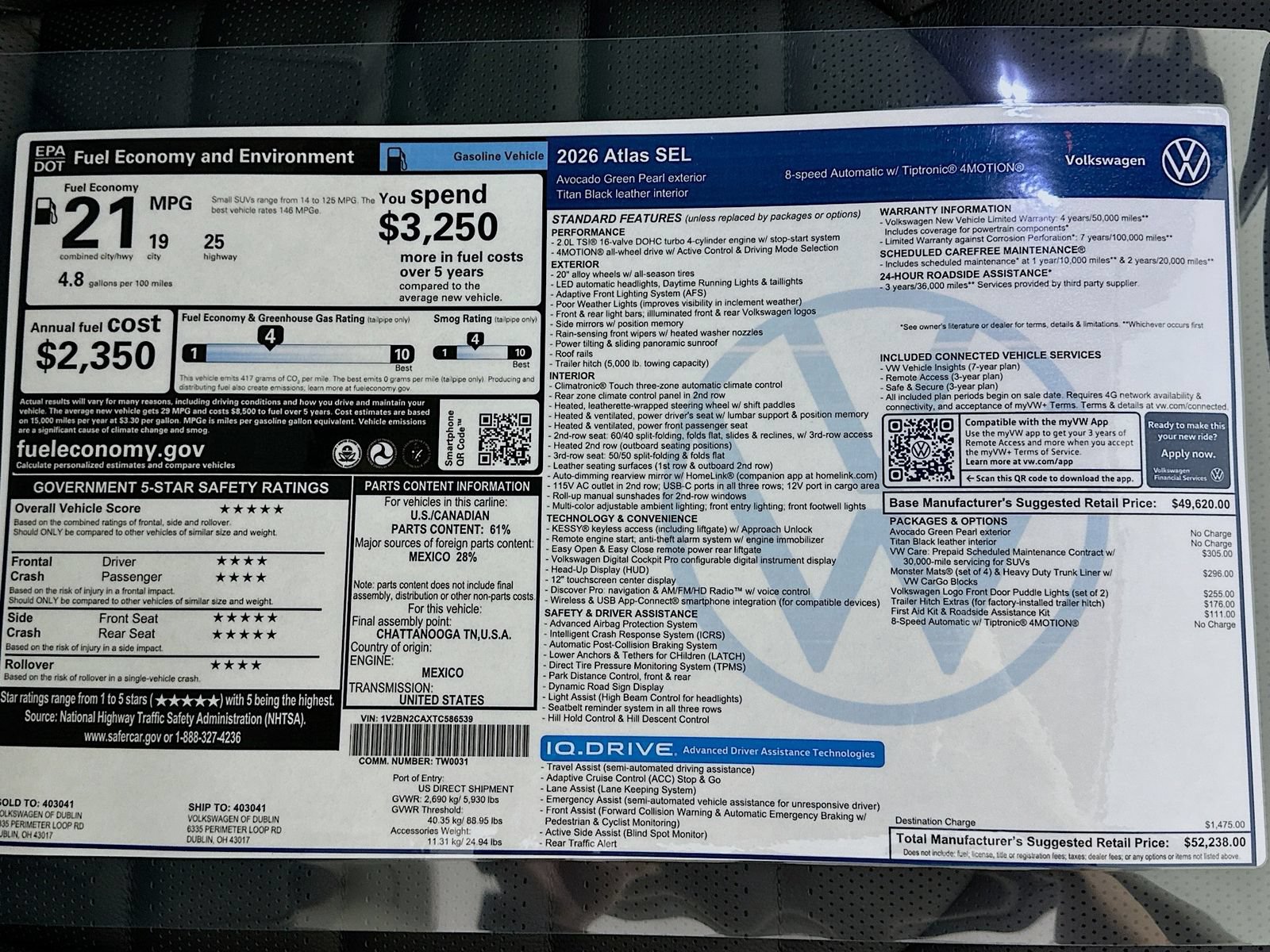 New 2026 Volkswagen Atlas SEL AWD/4WD image 48