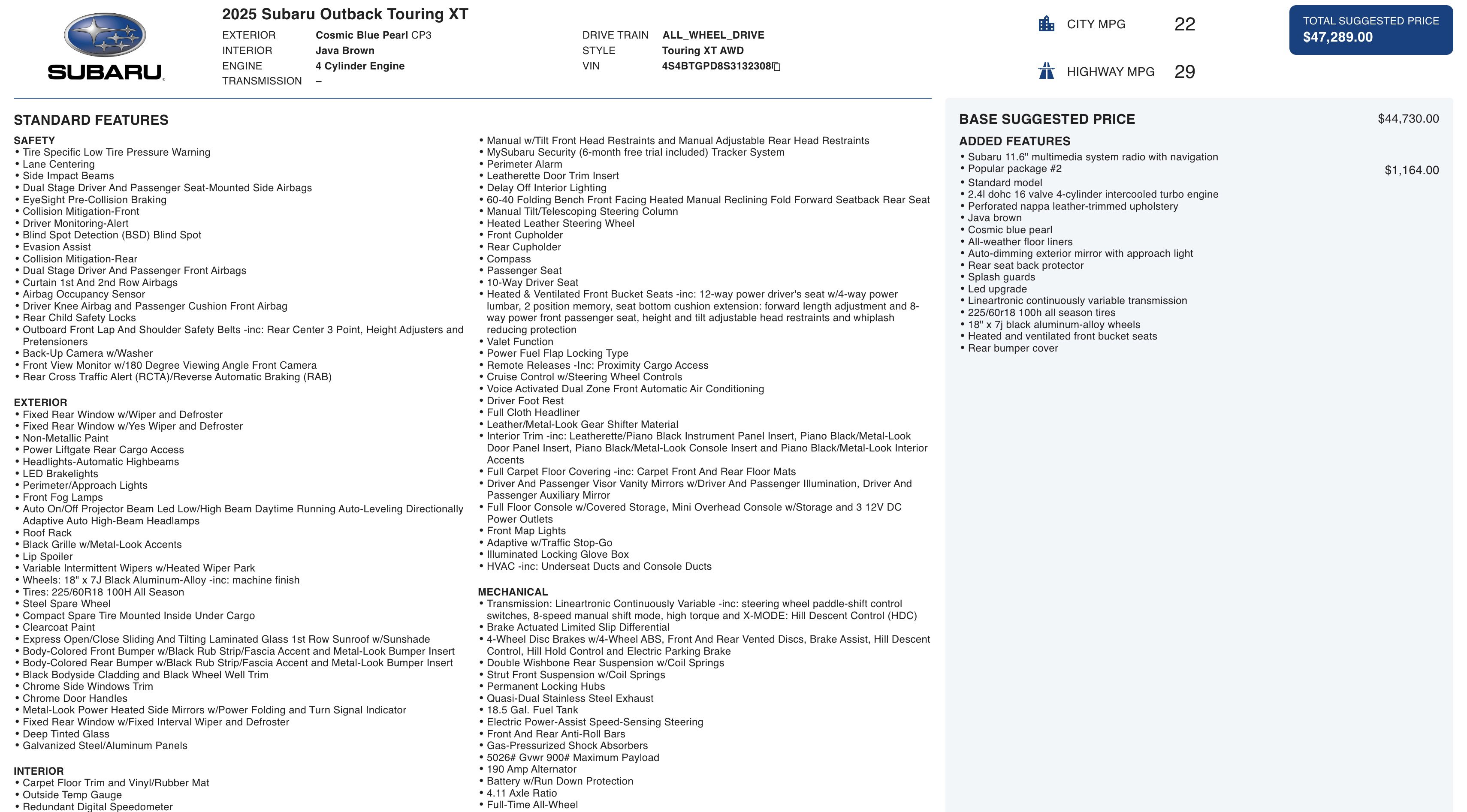 Used 2025 Subaru Outback Touring XT w/ Popular Package #2 image 4