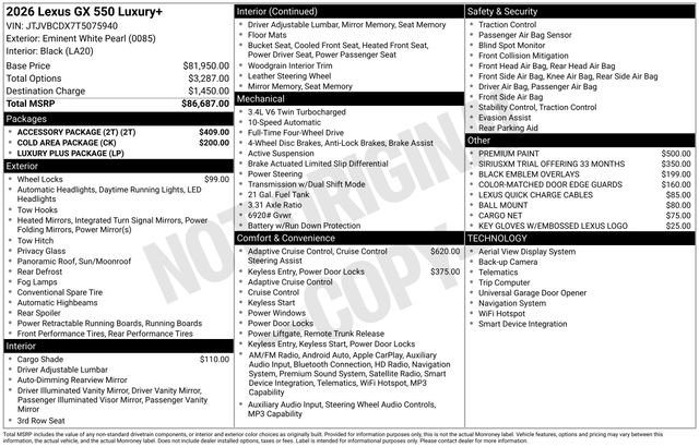 New 2026 Lexus GX 550 w/ Accessory Package (2T)