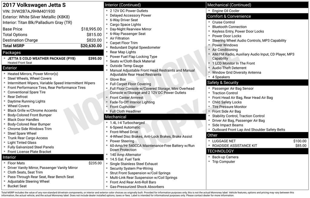 Used 2017 Volkswagen Jetta S w/ Jetta S Cold Weather Package FWD image 12