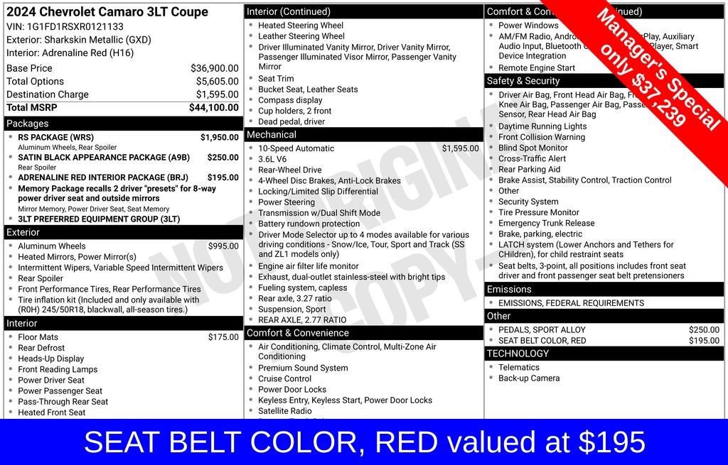 Certified 2024 Chevrolet Camaro LT w/ RS Package image 9