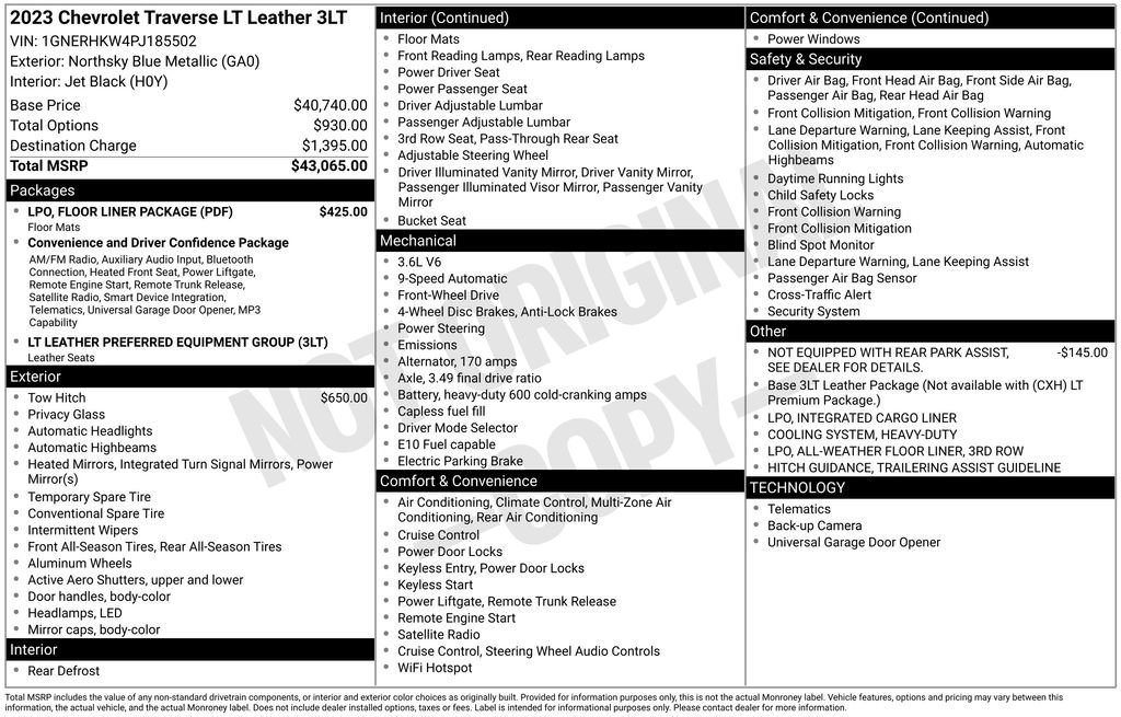 Used 2023 Chevrolet Traverse LT w/ LPO, Floor Liner Package FWD image 4