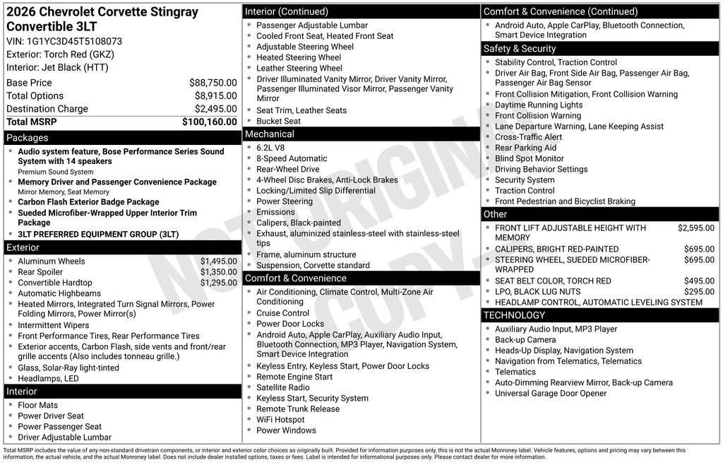 New 2026 Chevrolet Corvette Stingray Premium Conv w/ 3LT RWD image 25