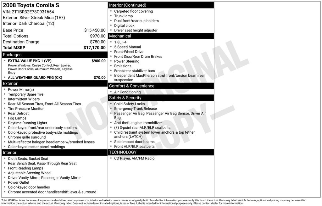 Used 2008 Toyota Corolla S w/ Extra Value Pkg 1 FWD image 4
