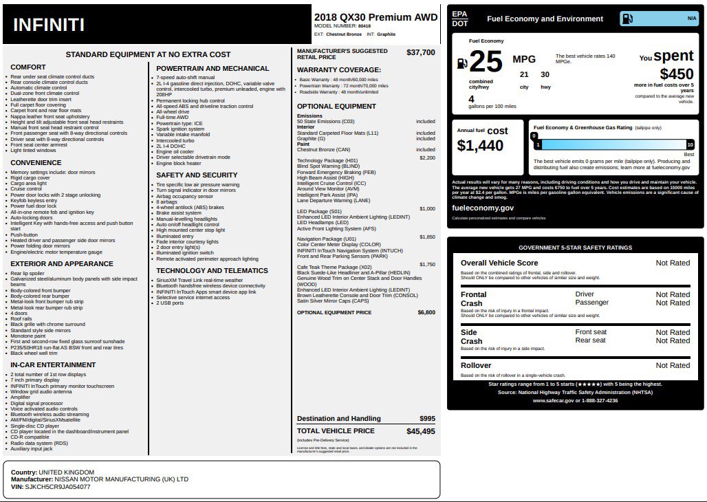 Used 2018 INFINITI QX30 Premium w/ Navigation Package image 27