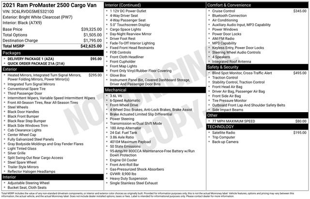Used 2021 RAM ProMaster 2500 w/ Delivery Package 1 image 7
