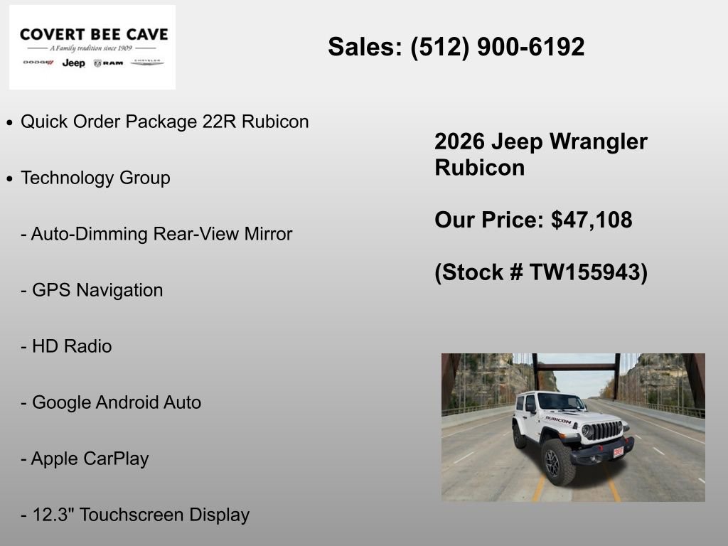 New 2026 Jeep Wrangler Rubicon w/ Technology Group AWD/4WD image 6