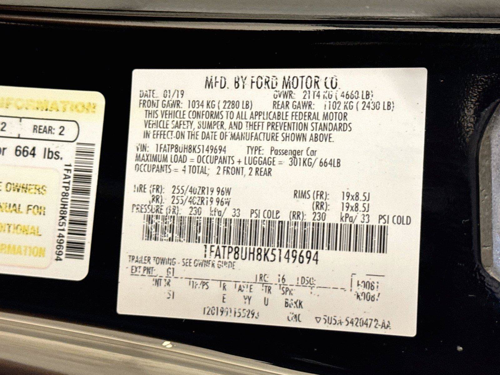 Used 2019 Ford Mustang Premium w/ Equipment Group 201A RWD image 30