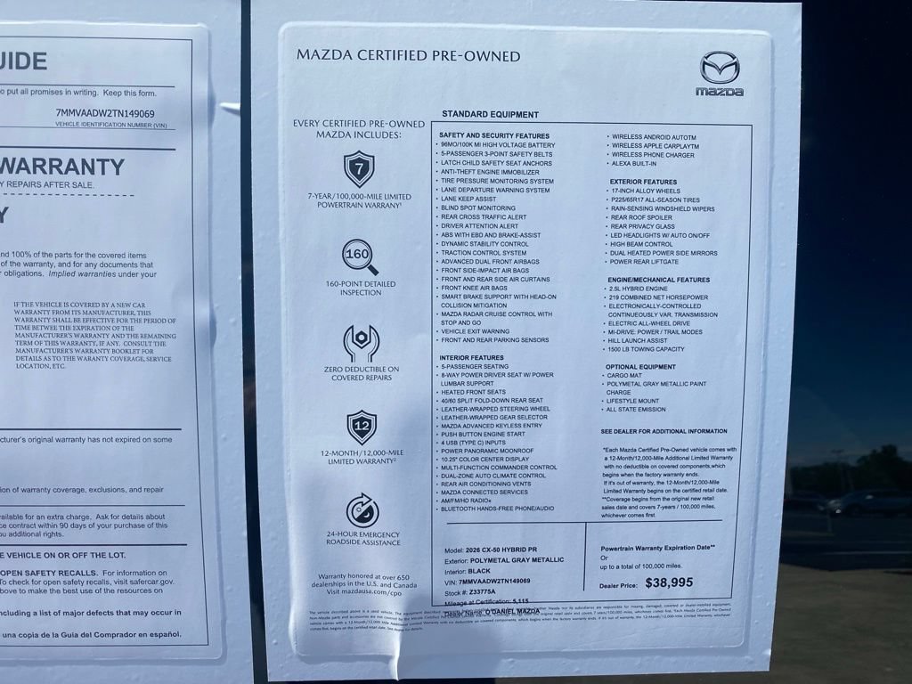 Certified 2026 MAZDA CX-50 AWD 2.5 Hybrid w/ Premium Pkg image 28