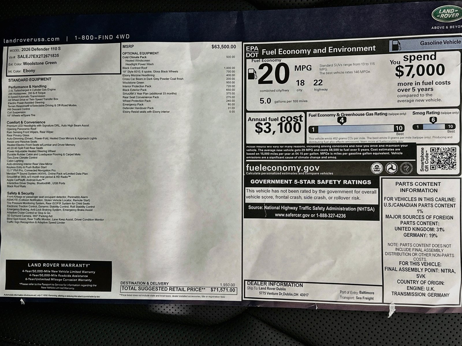 New 2026 Land Rover Defender 110 S AWD/4WD image 48