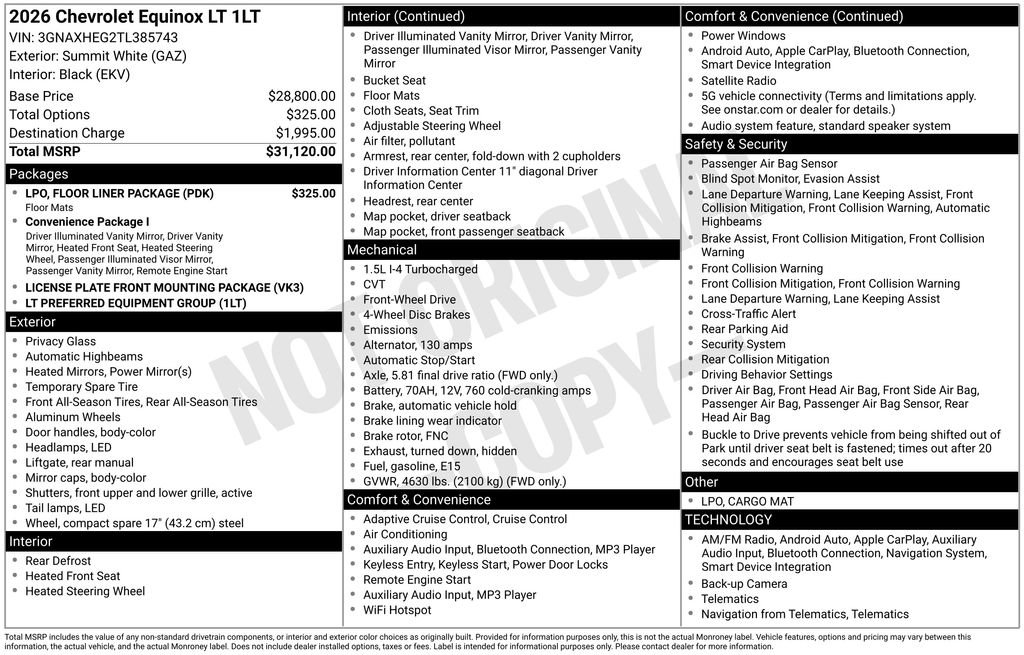 New 2026 Chevrolet Equinox LT w/ LPO, Floor Liner Package image 8