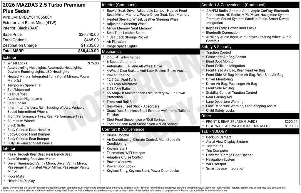 New 2026 MAZDA MAZDA3 2.5 Turbo Sedan w/Premium Plus AWD/4WD image 64