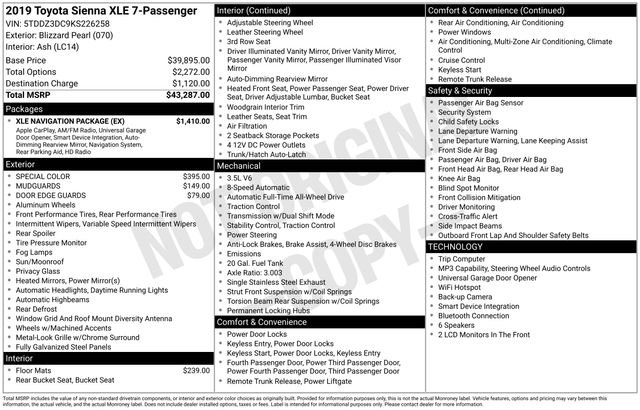 Used 2019 Toyota Sienna XLE w/ XLE Navigation Package AWD/4WD image 29