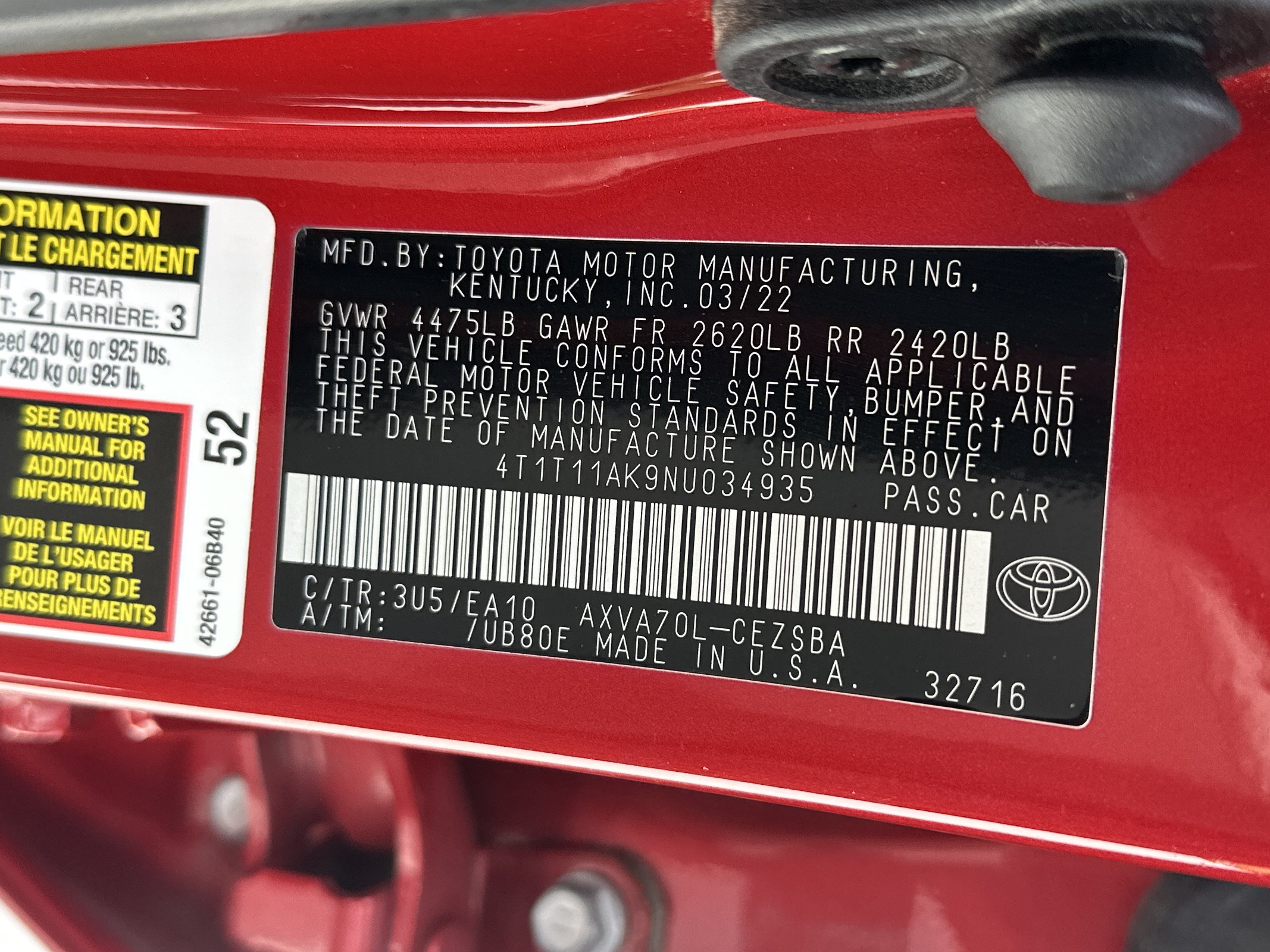 Certified 2022 Toyota Camry SE FWD image 35