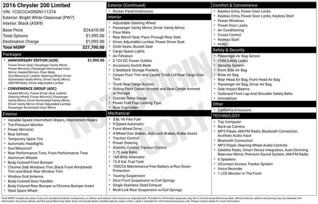 Used 2016 Chrysler 200 Limited w/ Anniversary Edition FWD image 6