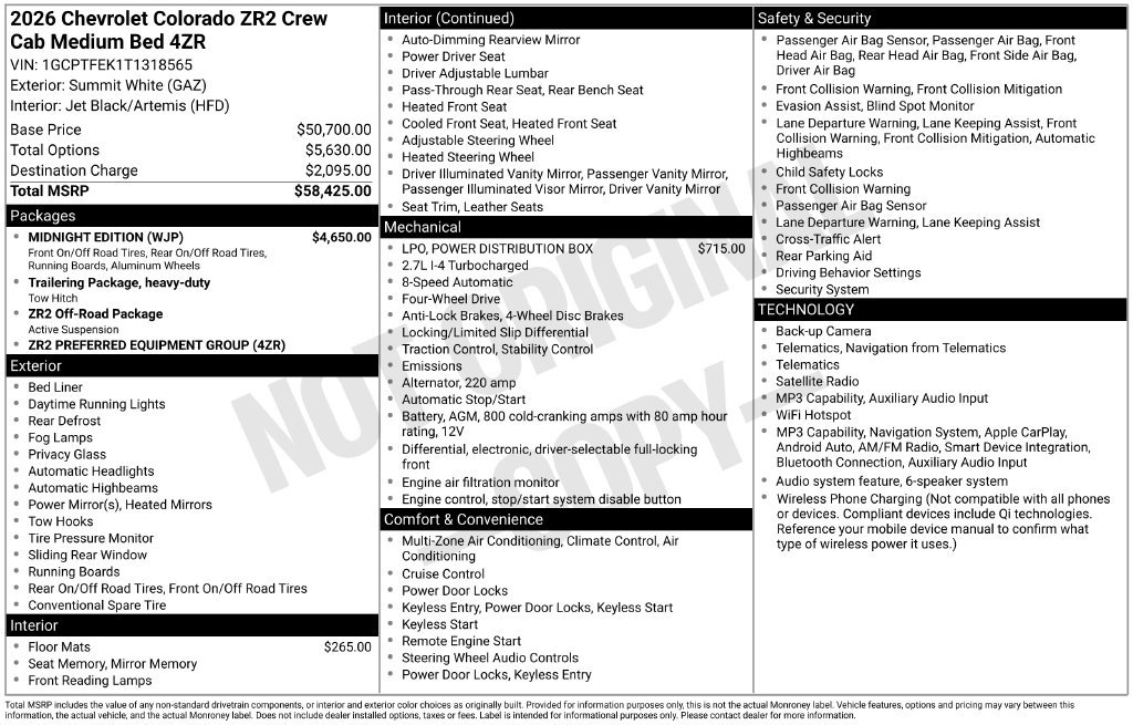 New 2026 Chevrolet Colorado ZR2 w/ Midnight Edition AWD/4WD image 3