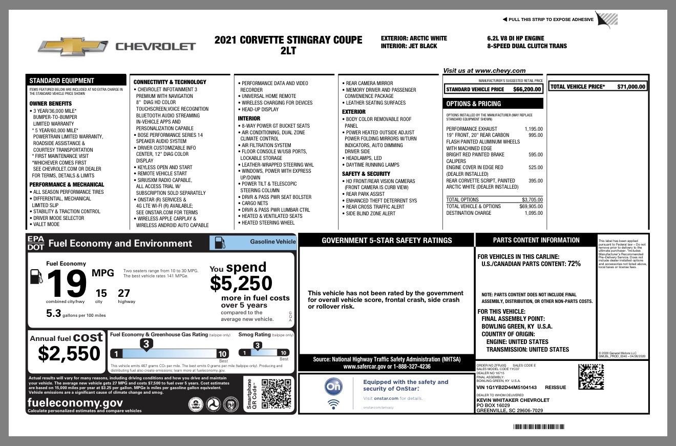 Used 2021 Chevrolet Corvette Stingray Preferred Cpe w/ 2LT image 50