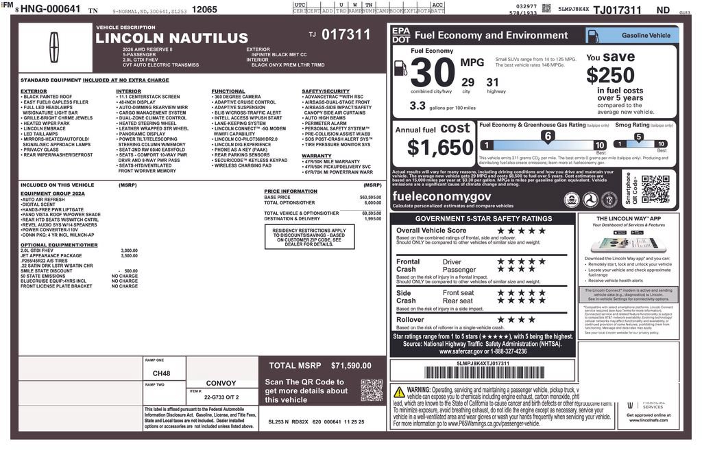 New 2026 Lincoln Nautilus Reserve w/ Jet Appearance Package AWD/4WD image 59