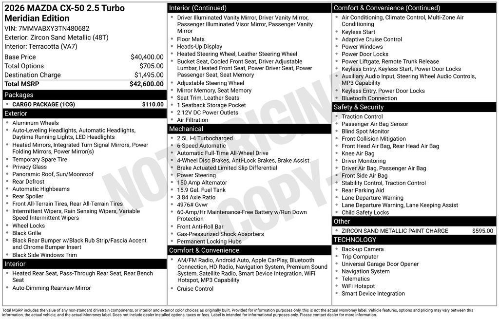 New 2026 MAZDA CX-50 Meridian Edition w/ Cargo Package AWD/4WD image 7