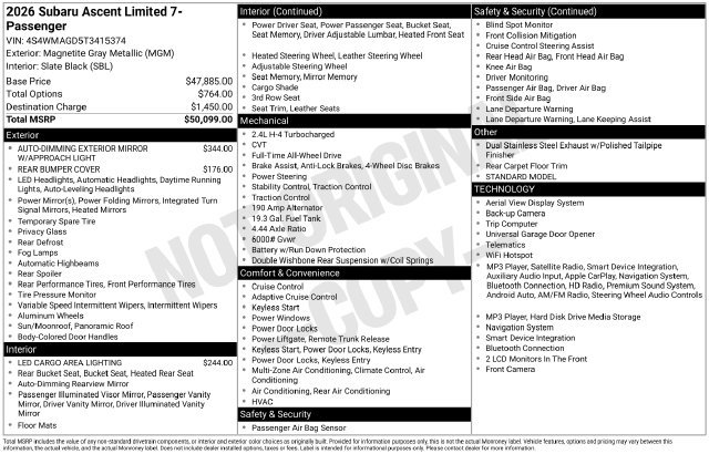Certified 2026 Subaru Ascent Limited AWD/4WD image 18