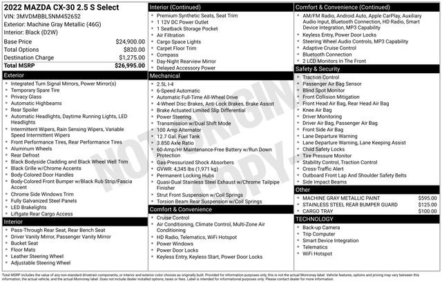 Used 2022 MAZDA CX-30 AWD 2.5 S w/ Select Package image 6