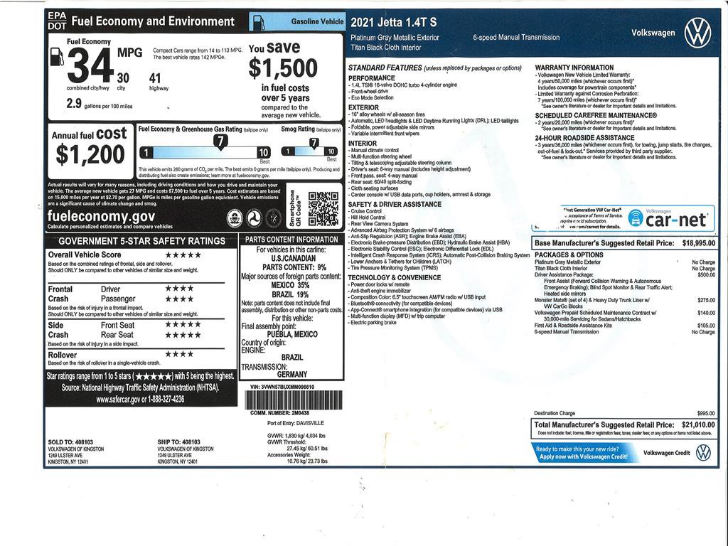 Used 2021 Volkswagen Jetta S w/ Driver Assistance Package image 27