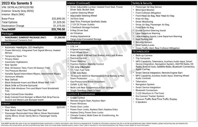 Certified 2023 Kia Sorento S w/ Panoramic Sunroof Package FWD image 23
