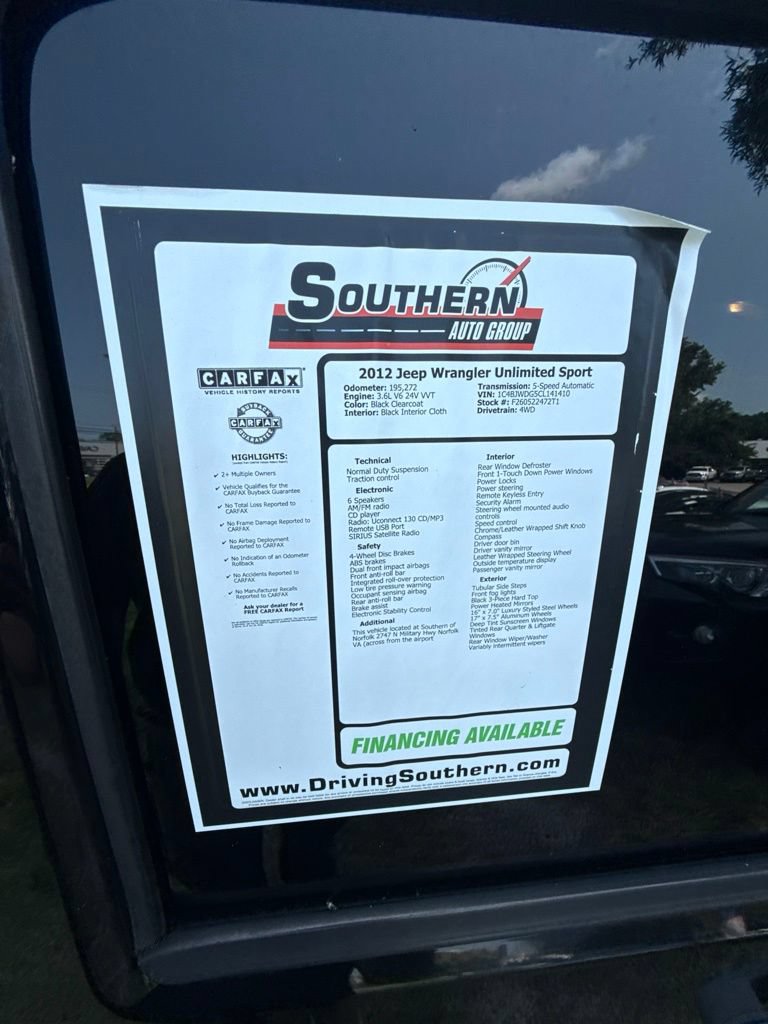 Used 2012 Jeep Wrangler Unlimited Sport AWD/4WD image 11