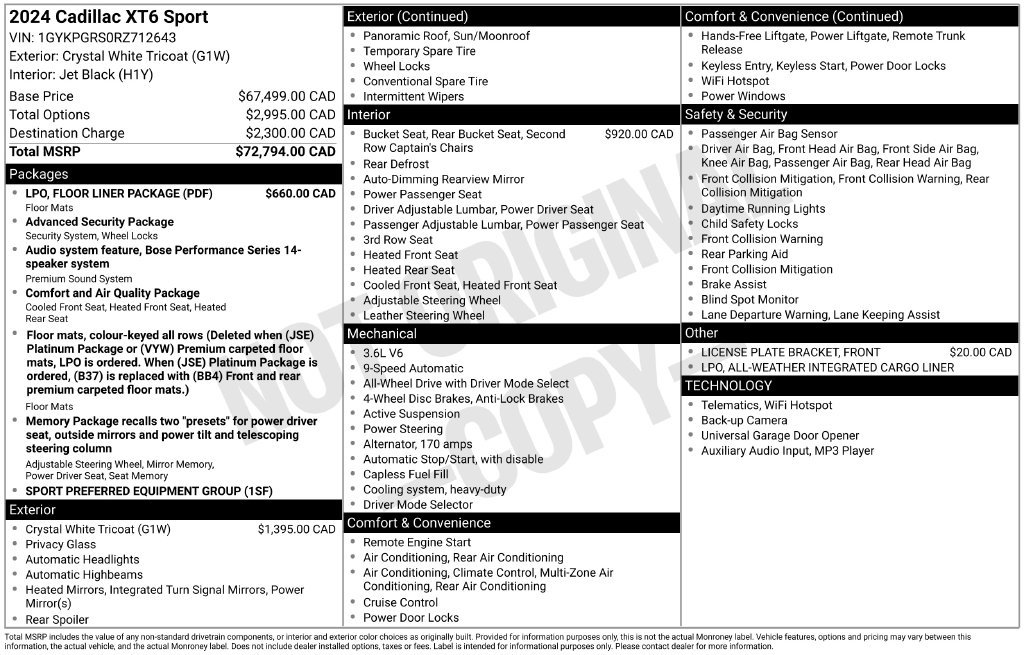 Used 2024 Cadillac XT6 Sport w/ LPO, Floor Liner Package AWD/4WD image 34