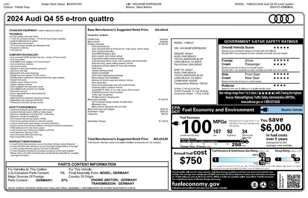 Used 2024 Audi Q4 e-tron Prestige w/ Black Optic Package AWD/4WD image 3