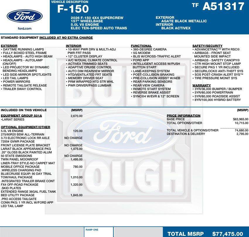 New 2026 Ford F150 Lariat w/ Equipment Group 501A Mid image 2