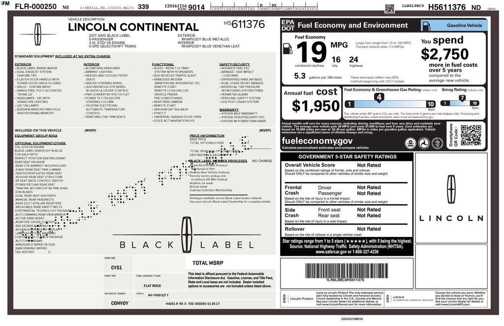 Used 2017 Lincoln Continental Black Label w/ Rear-seat Package image 6