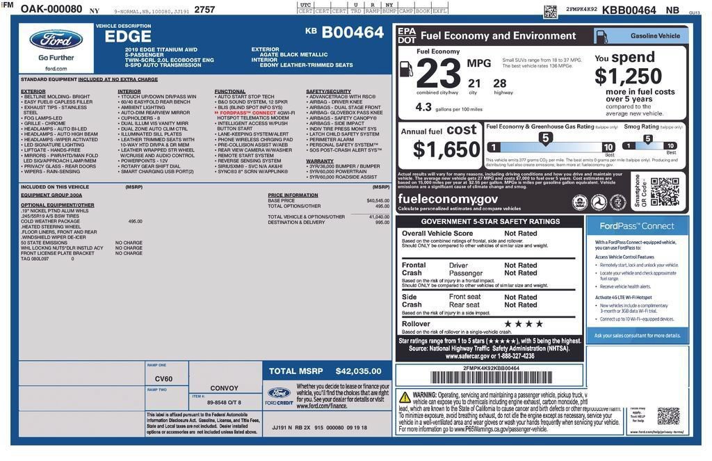 Certified 2019 Ford Edge Titanium w/ Cold Weather Package AWD/4WD image 42