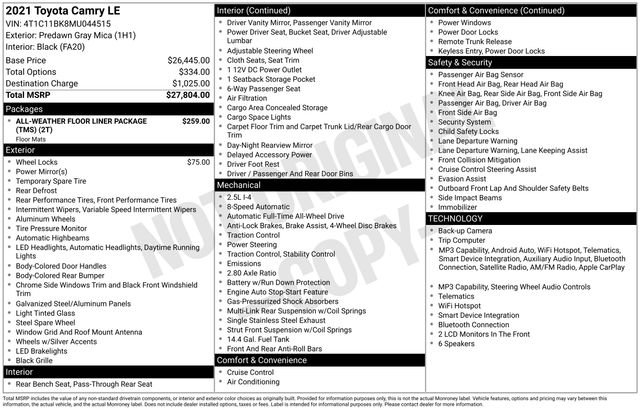 Certified 2021 Toyota Camry LE AWD/4WD image 19