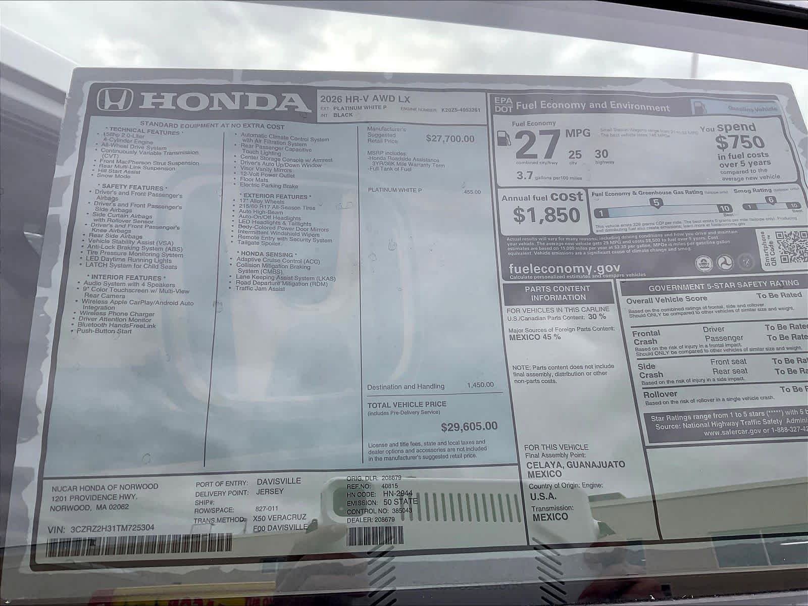 New 2026 Honda HR-V LX image 18