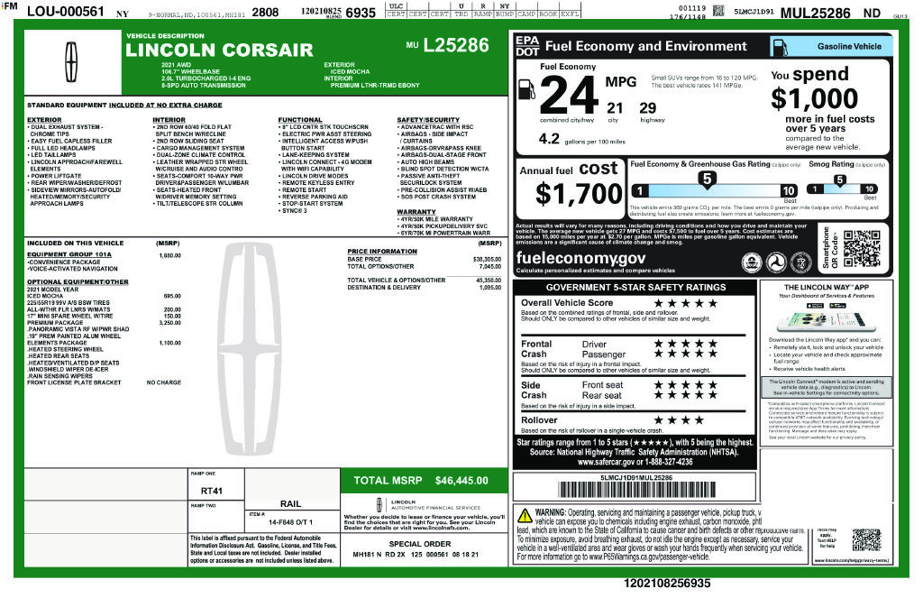 Certified 2021 Lincoln Corsair AWD w/ Premium Package image 2
